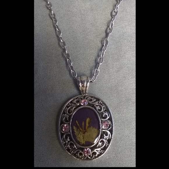 "Organic" Silver Pendant with pink stones $5 add on with any purchase - Picture 1 of 2